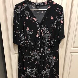 Black Floral Dress with Pink Accents